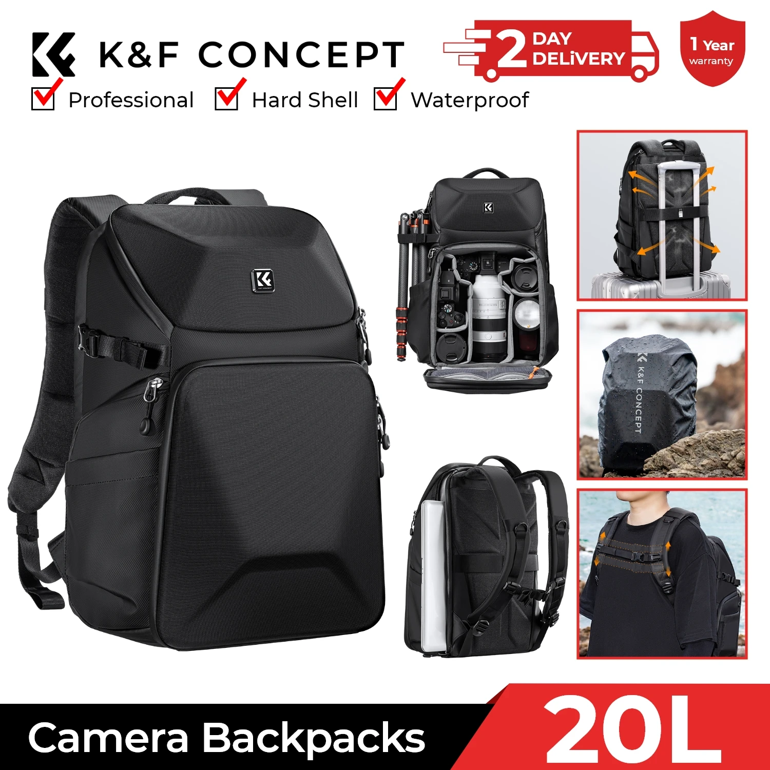 Laptop Backpack 15.6 - Plecak fotograficzny K&F CONCEPT 20L, wodoodporny,