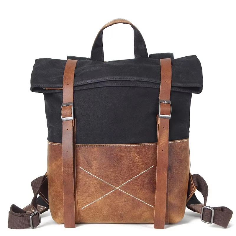 Leather Backpack Vintage - Modny męski plecak z woskowanego płótna