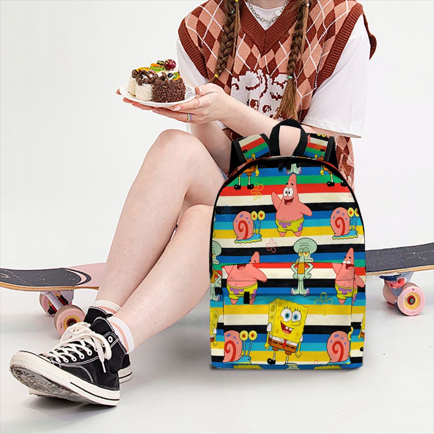 School Backpack Teen - Plecak w paski z motywem SpongeBob