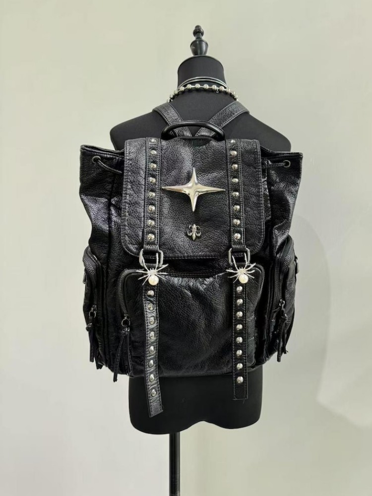 Leather Backpack Vintage - Gotycka Punkowa Torba na Ramię ze