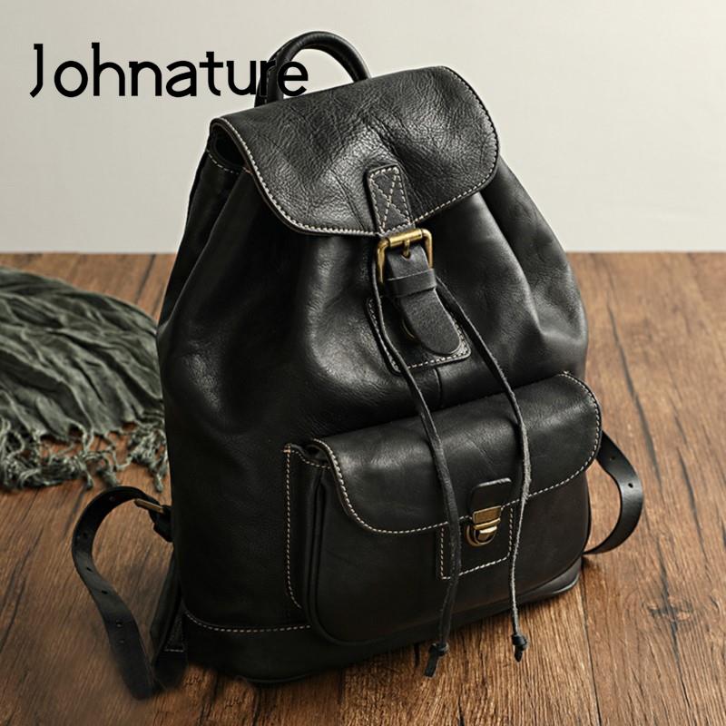 Leather Backpack Vintage - Johnature Torba Podróżna Rekreacyjna Naturalna Skóra