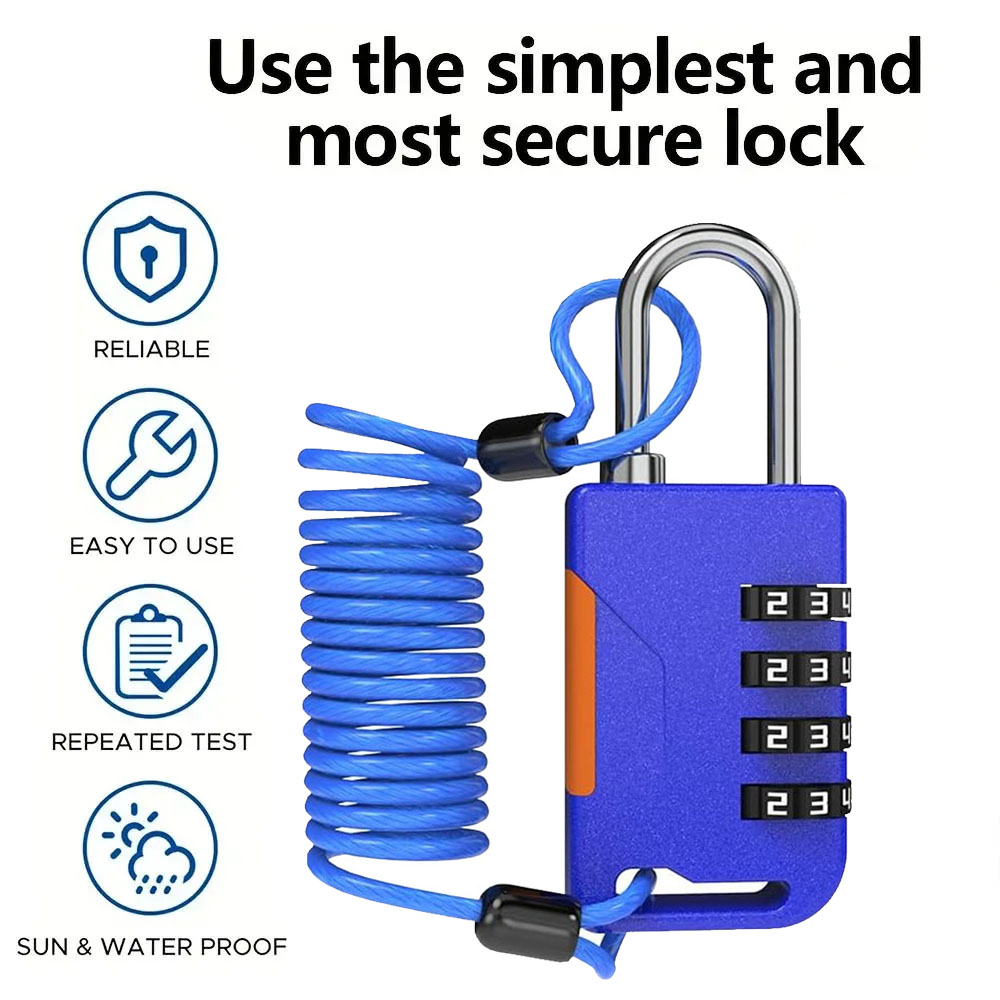 Travel Backpack Anti Theft - Kłódka szyfrowa 4-cyfrowa z linką zwijaną,